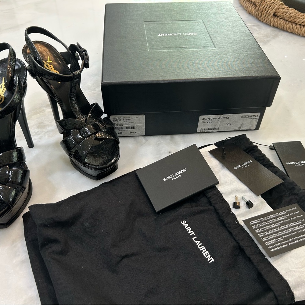 Yves Saint Laurent Shiny Black Strappy Heels like new YSL - Picture 8 of 9
